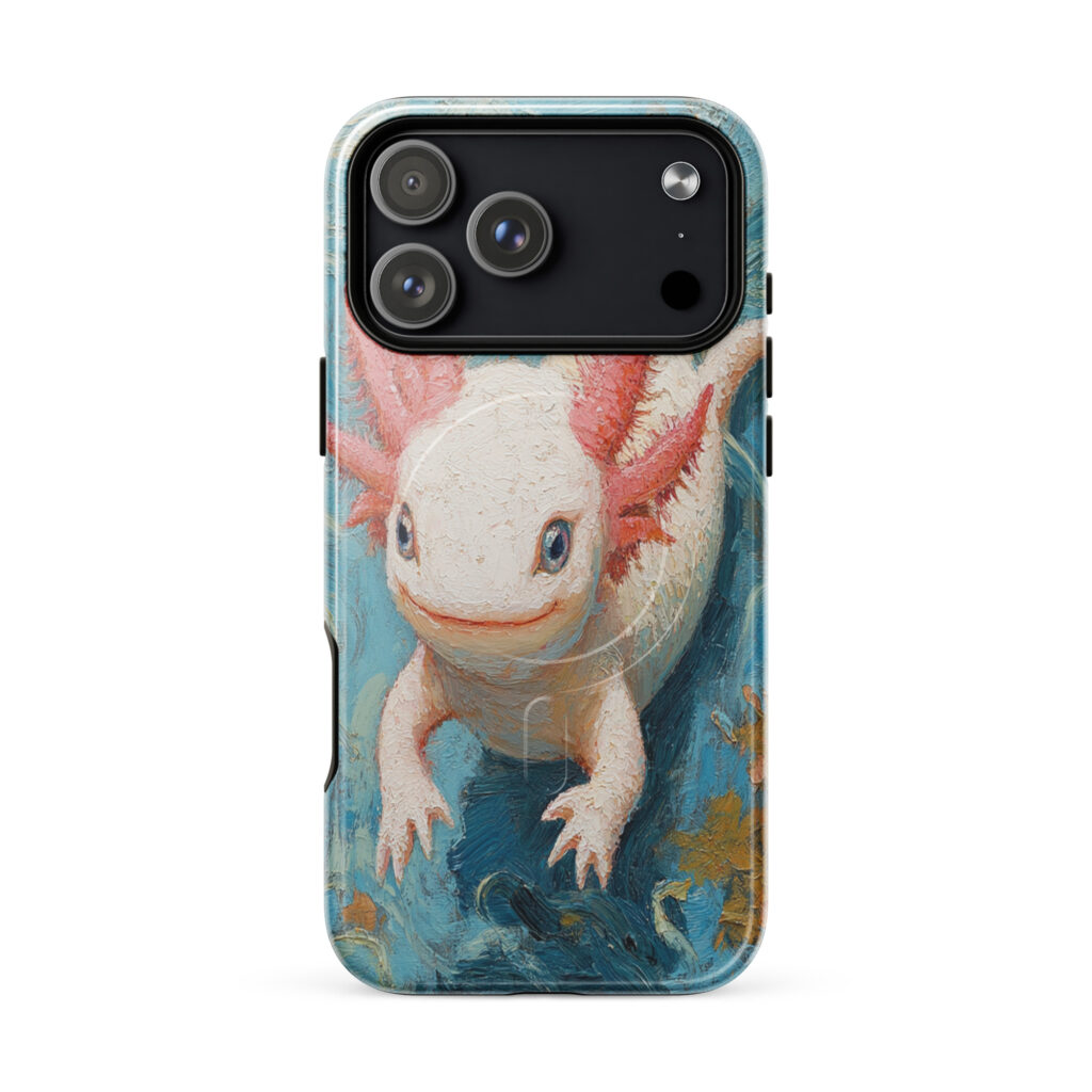 Fauna Apex Axolotl wildlife art MagSafe® tough case for iPhone, dual-layer protective cover, distributed through Stay Sunny Prints Hub.