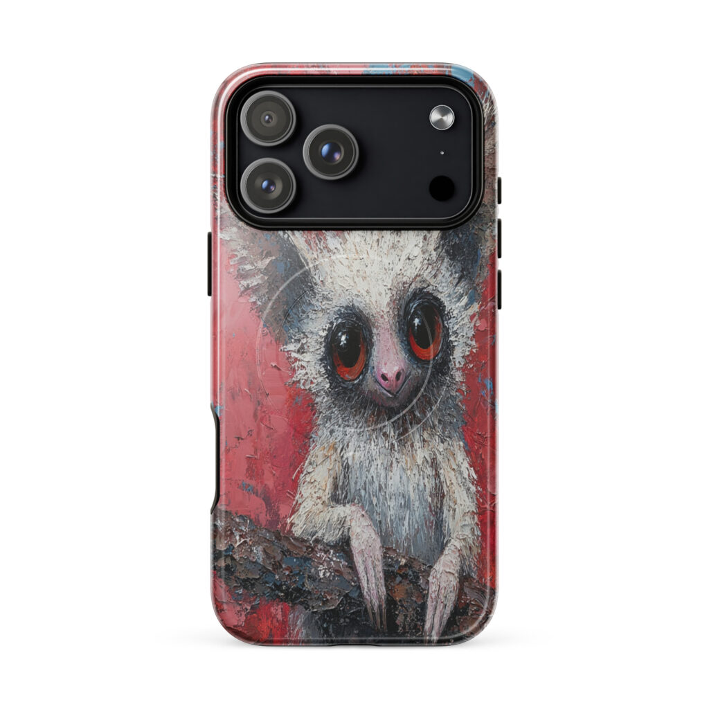 Fauna Apex Aye-Aye wildlife art MagSafe® tough case for iPhone, dual-layer protective cover, distributed through Stay Sunny Prints Hub.