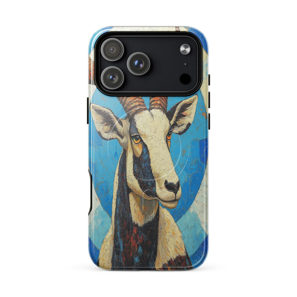 Fauna Apex Giant Sable Antelope wildlife art MagSafe® tough case for iPhone, dual-layer protective cover, distributed through Stay Sunny Prints Hub.