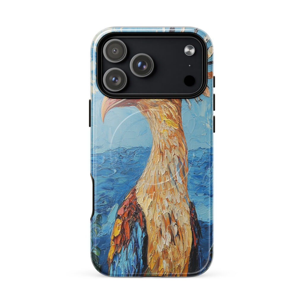 Fauna Apex Hoatzin wildlife art MagSafe® tough case for iPhone, dual-layer protective cover, distributed through Stay Sunny Prints Hub.