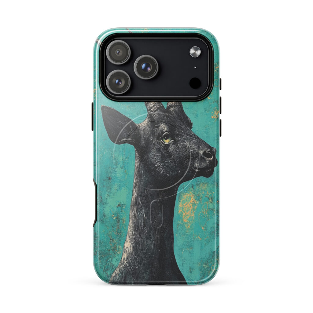 Fauna Apex Saola wildlife art MagSafe® tough case for iPhone, dual-layer protective cover, distributed through Stay Sunny Prints Hub.